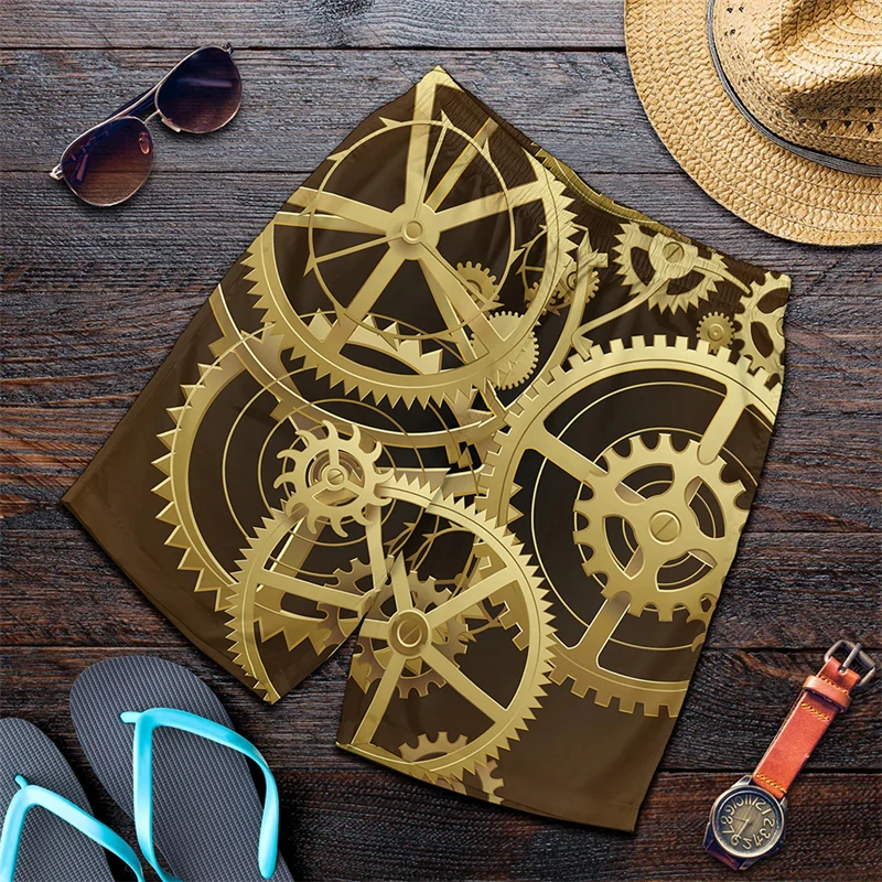 2024 Newest Men Women Gear Pattern Hawaii Beach Shorts Casual Sports Quick Dry Trunks Hawaiian Holiday Machine Print Ice Shorts
