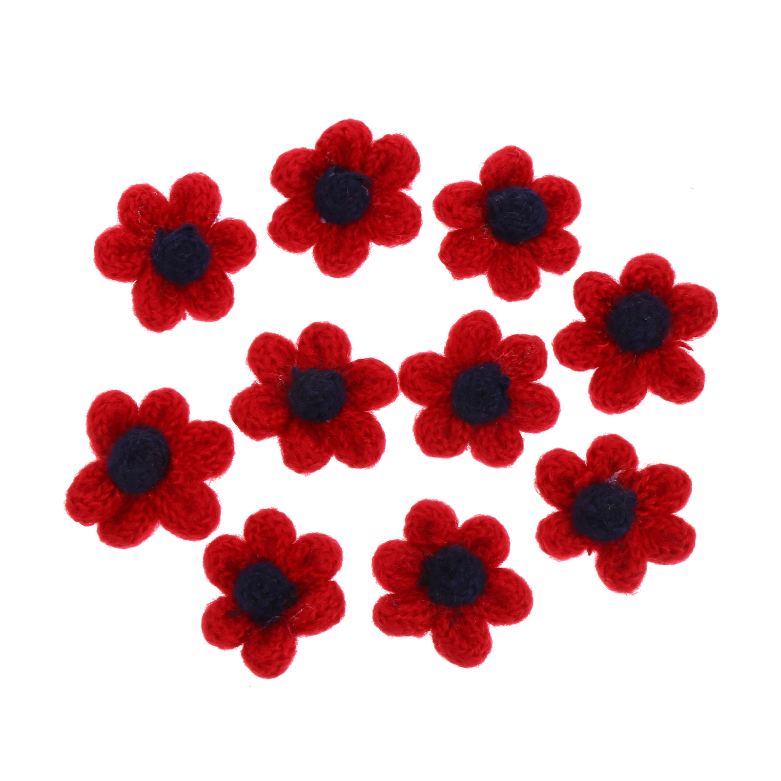 

10pcs Wool Knitting Flower Patches Handmade Diy Craft Materials Decorative Hairpins Adorable Bright Colors Gift Set