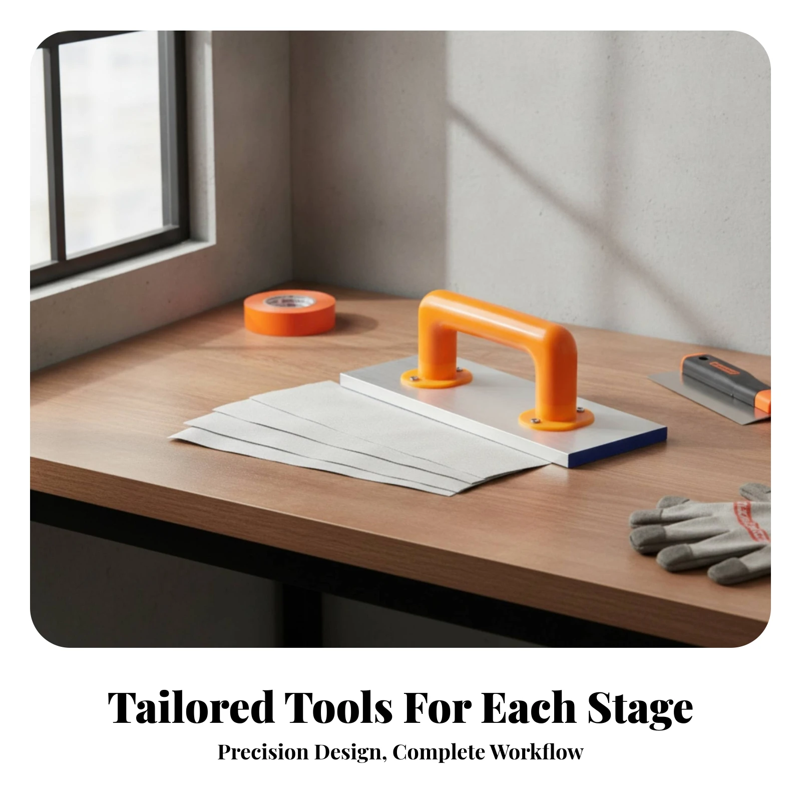 

Aluminum Sanding Frame Blue Edge Hand Tool Orange Handle Sturdy Build Self-Adhesive Sanding Block