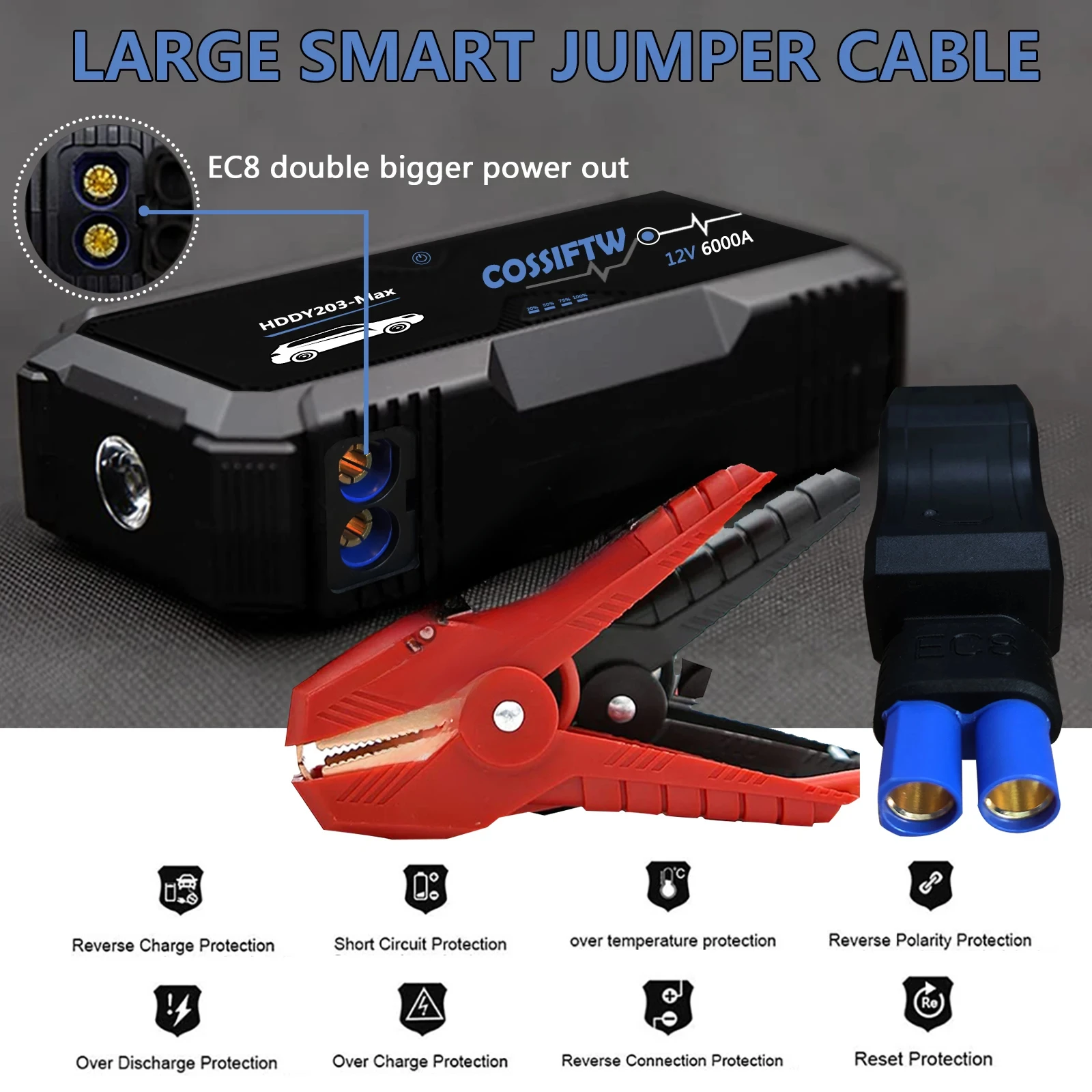 COSSIFTW Auto Starthilfe 6000A Pack Batterieladegerät Power Bank tragbar