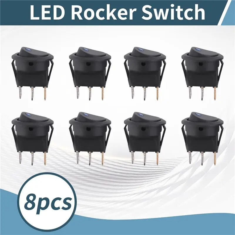 Customer Favorite 8PCS 12V 20A Round Blue Toggle LED Rocker Switch On-Off Control SPST 3Pins For 12V Car Truck Boat With 24PCS W