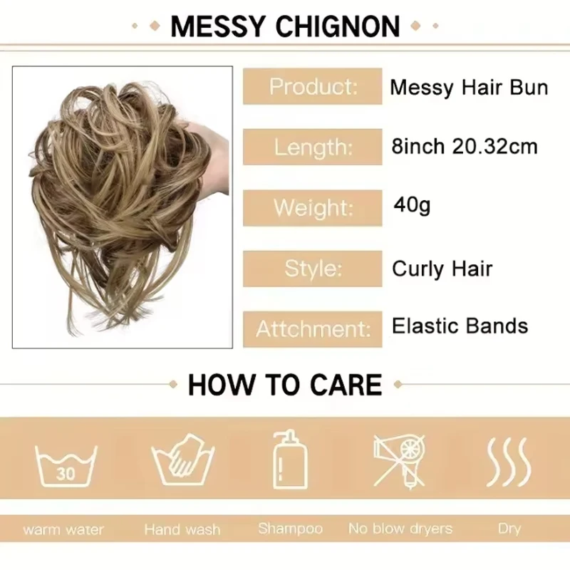 8inch Synthetic Messy Fluffy Hair Bun Tousled Hairpiece Elastic Band Chignon Scrunchie Ponytail Extensions Hair Bow for Women