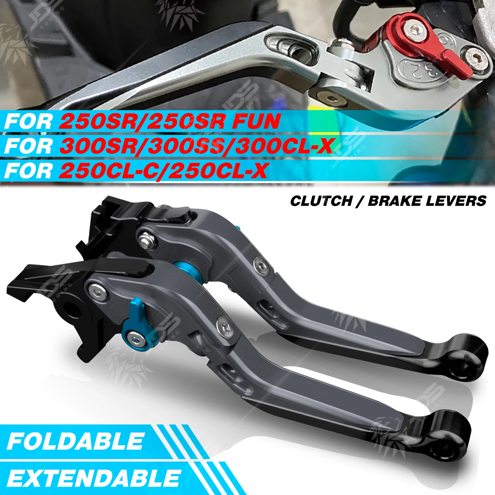 

JDSTUNING For CFMOTO 250SR/250SR FUN/300SR/300SS/250CLC/250CLX/300CLX Folding Clutch and Brake Lever Set Adjustable Levers Parts