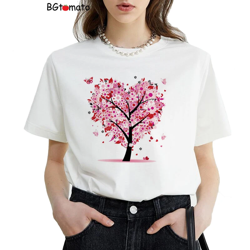 BGtomato Pink love tree tshirt for women new creative design fashion T-shirt everyone loves top A068