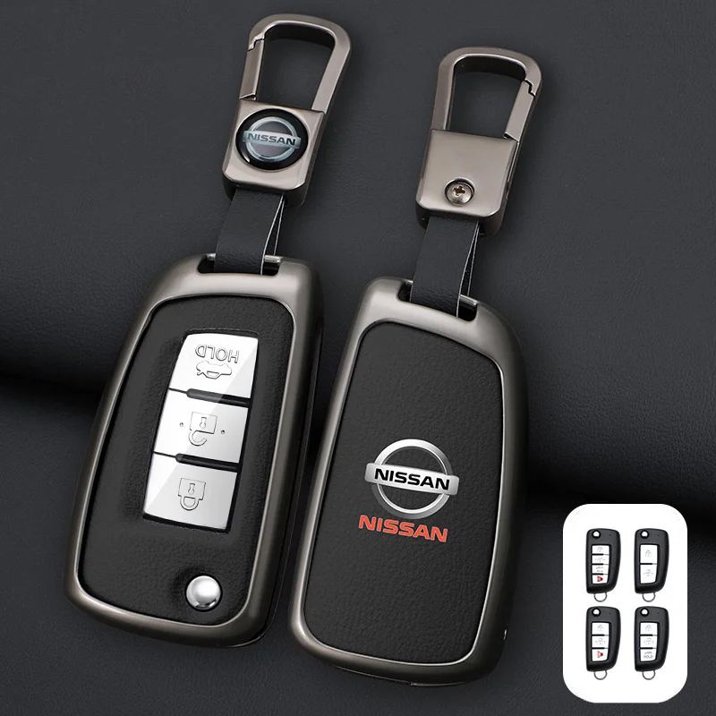 New Zinc Alloy +Leather Car Key Case Cover Shell Fob For Nissan X-Trail Qashqai J11 Juke Murano Micra Tiida Maxima Altima Kicks