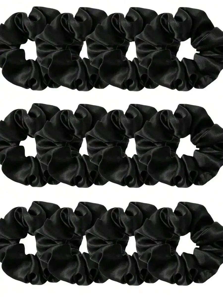 

12pcs Women's Black Satin Silk Hair Scrunchies Set Soft Elastic Hair Ties Non-Damaging For Ponytail Casual Wear