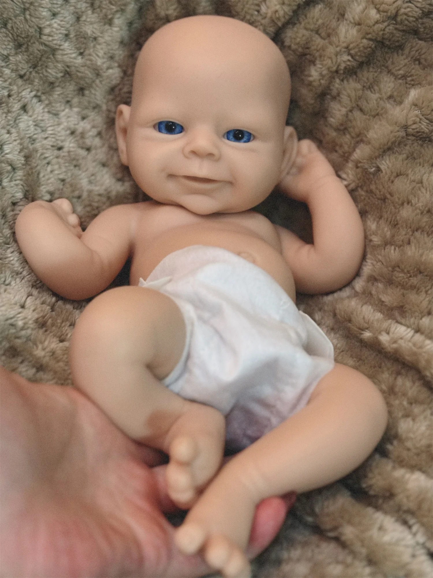 Può lavare 33 cm non verniciato bocca aperta in silicone solido Bebe Reborn ragazza / ragazzo morbido al tatto bambole appena nate realistiche fatte a mano