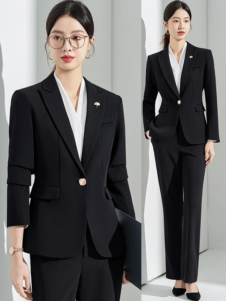 

Женский деловой костюм для собеседований на должность менеджера отеля, формальная одежда, весна-осень, с завышенной талией, для офиса, из полиэфирного волокна
