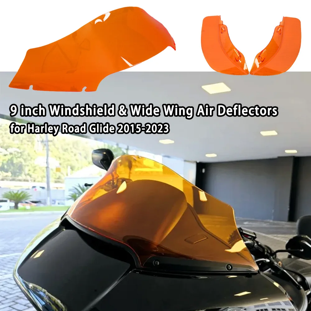 

Motorcycle 7 inch Windshield Wind Windscreen Deflector Cover Plate with Wide Wing Air Deflectors For Harley Road Glide 15-23