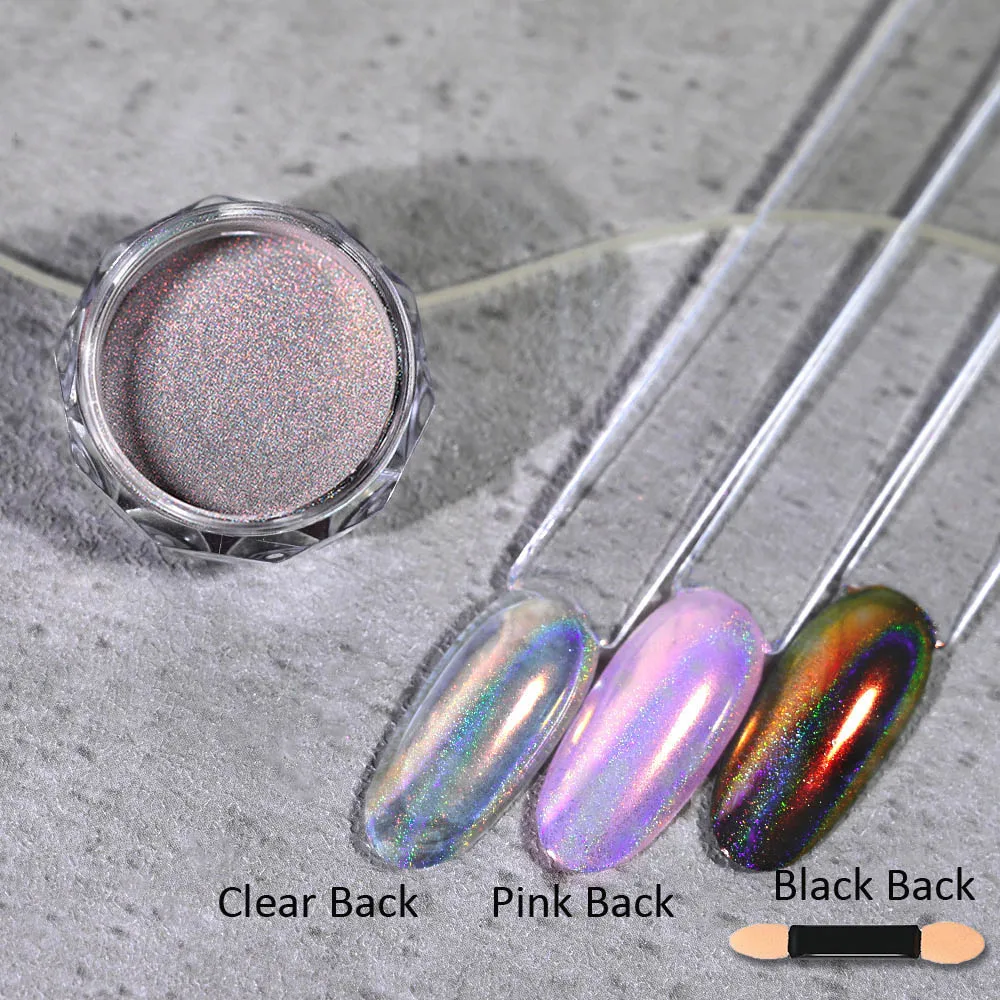 0.3 جرام-4 ظلال قزحي الألوان الكروم مسحوق المجسم مرآة بريق الصباغ النيون الفضة فرك الغبار مسمار لوازم الكروم مسحوق فلاش