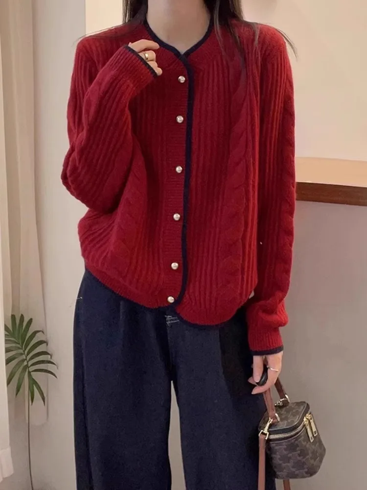 

Cisas Red Long Sve Open Cardigan Casual Single Button Knitted Top Loose Fit Ele Casual Sle Women's Sweater