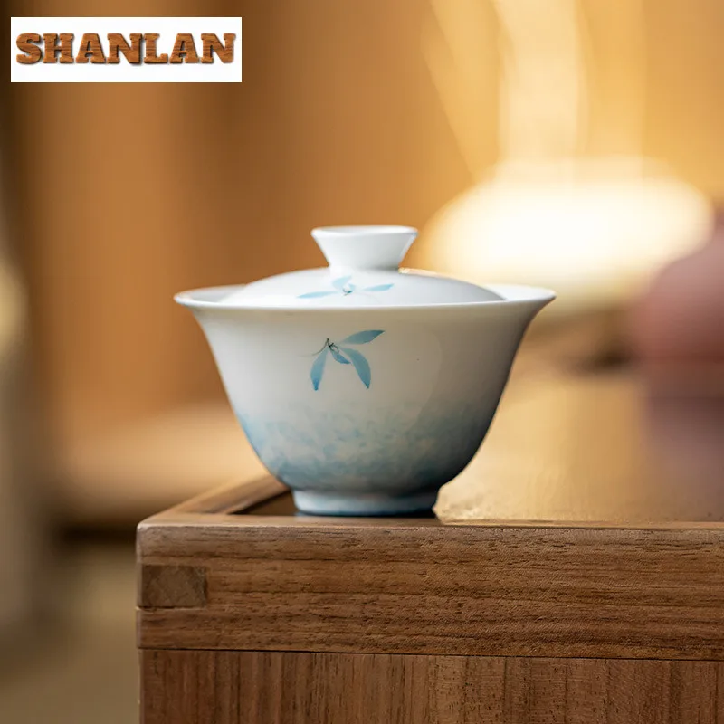 

100ml Hand-painted Butterfly Orchid Gaiwan Boutique Tea Tureen Tea Bowl With Lid Kit Tea Maker Cover Bowl Kung Fu Tea Set Gift