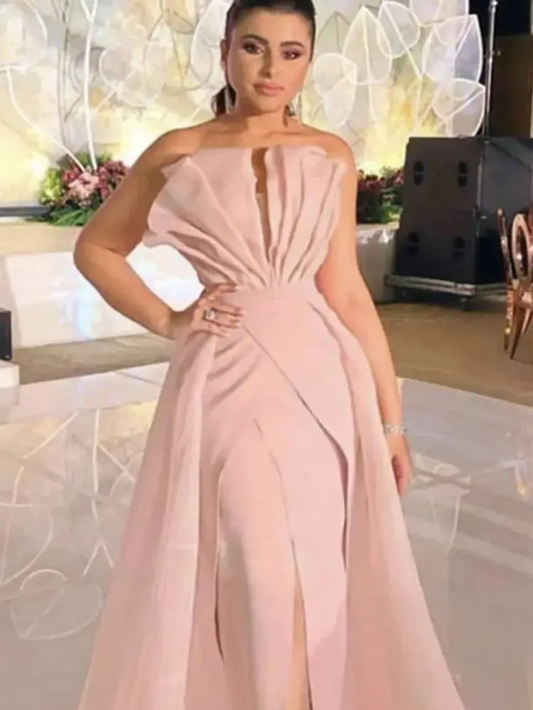 2024 Elegant Mermaid Evening Dress Formal Elegant Pink Soft Party Dress Prom Dress Detachable Trailing Vest Large Size