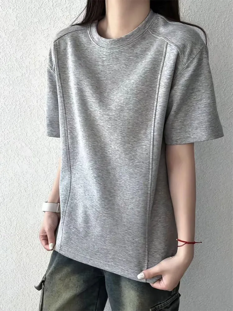 Black Deconstructed Spliced Heavyweight Short Sleeve Men's T-Shirt Summer American Style Half Sleeve Well-Fitting Design Sense