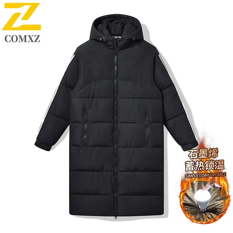 COMXZ سترة مبطنة مقاومة للبرودة 2025 مقنعين الحد الأدنى السفر في الهواء الطلق وسادة مبطنة الثلوج الدافئة عالية الجودة الرجال الشتاء الحشو