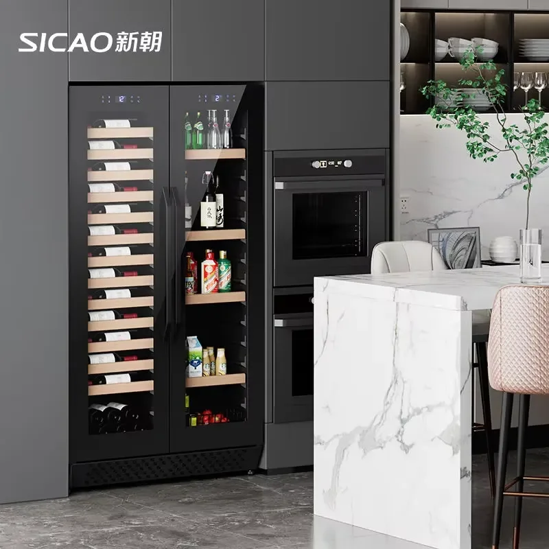 SICAO Luxury Black Double Door Wine Fridge Electric Temperature Control Large Capacity Beverage Cooler Cabinet for Home Hotel