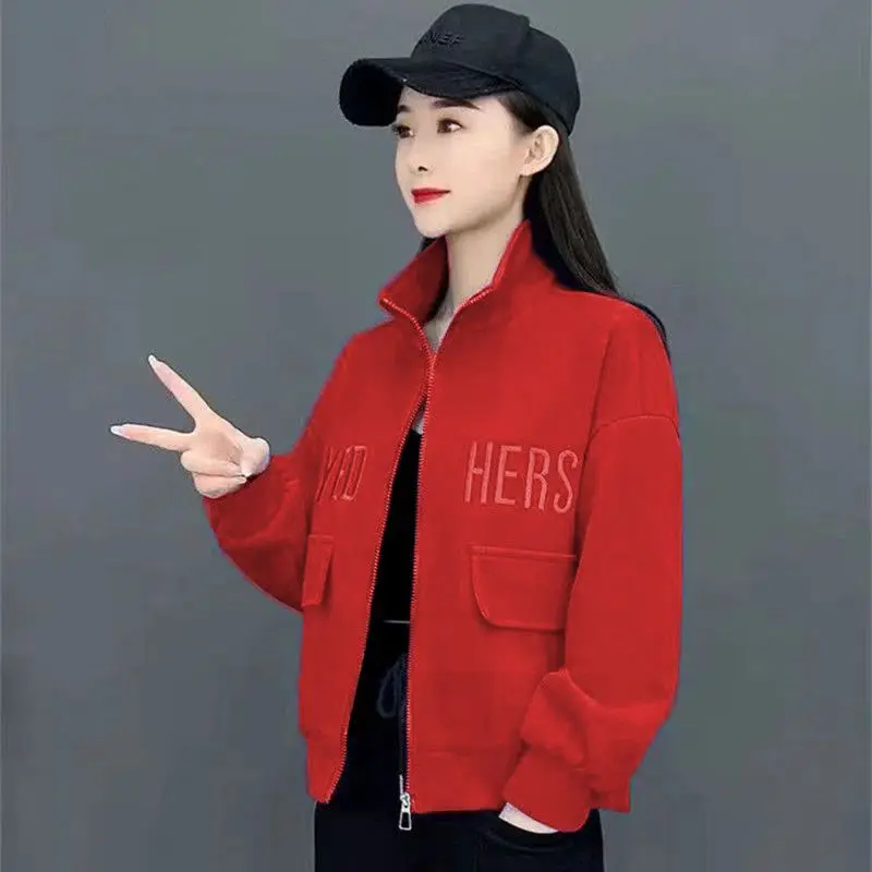 Fashion Stand Collar Spliced Embroidery Sweatshirts Female Clothing 2023 Autumn Winter Loose Casual Tops Korean Sweatshirts