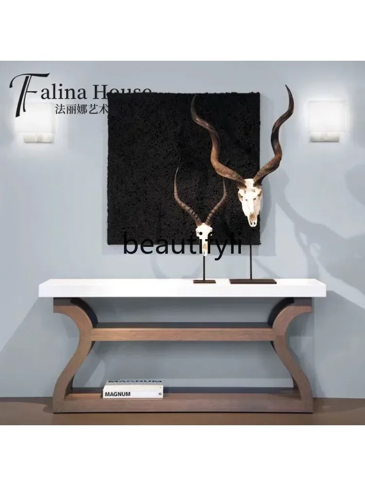 

XZZAmerican country solid wood entrance table, living room retro oak log entrance table, foyer light luxury table