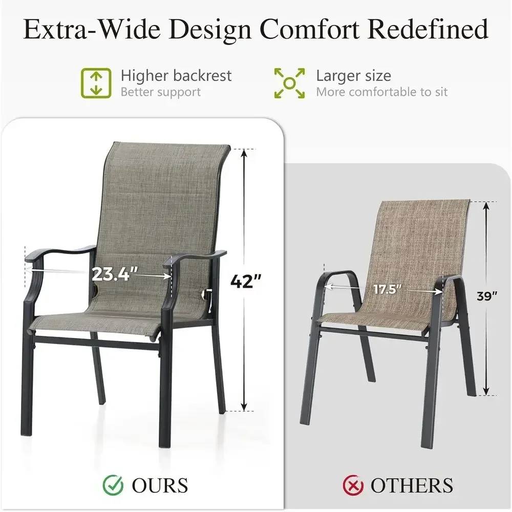 High Back Outdoor Dining Chairs Set, 4 Quick-Dry Textilene Chairs, All-Weather, Supports Up to 350lbs