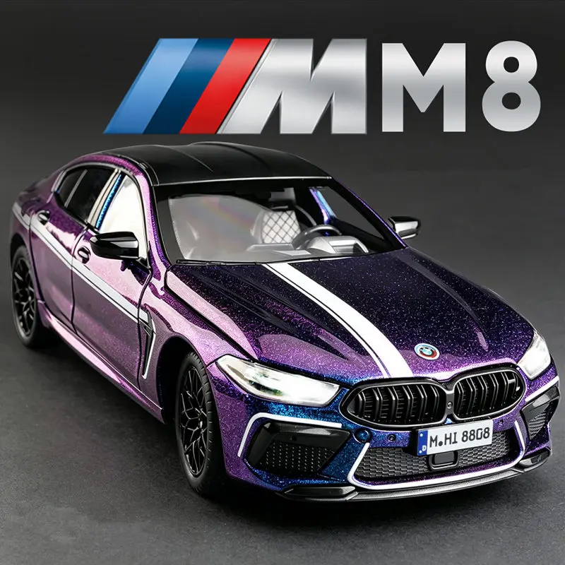 1:24 BMW M8 G82 Gran Coupe Alloy Luxy Sports Car Model Diecast Metal Racing Car Vehicles Model Sound Light Simulation Collection