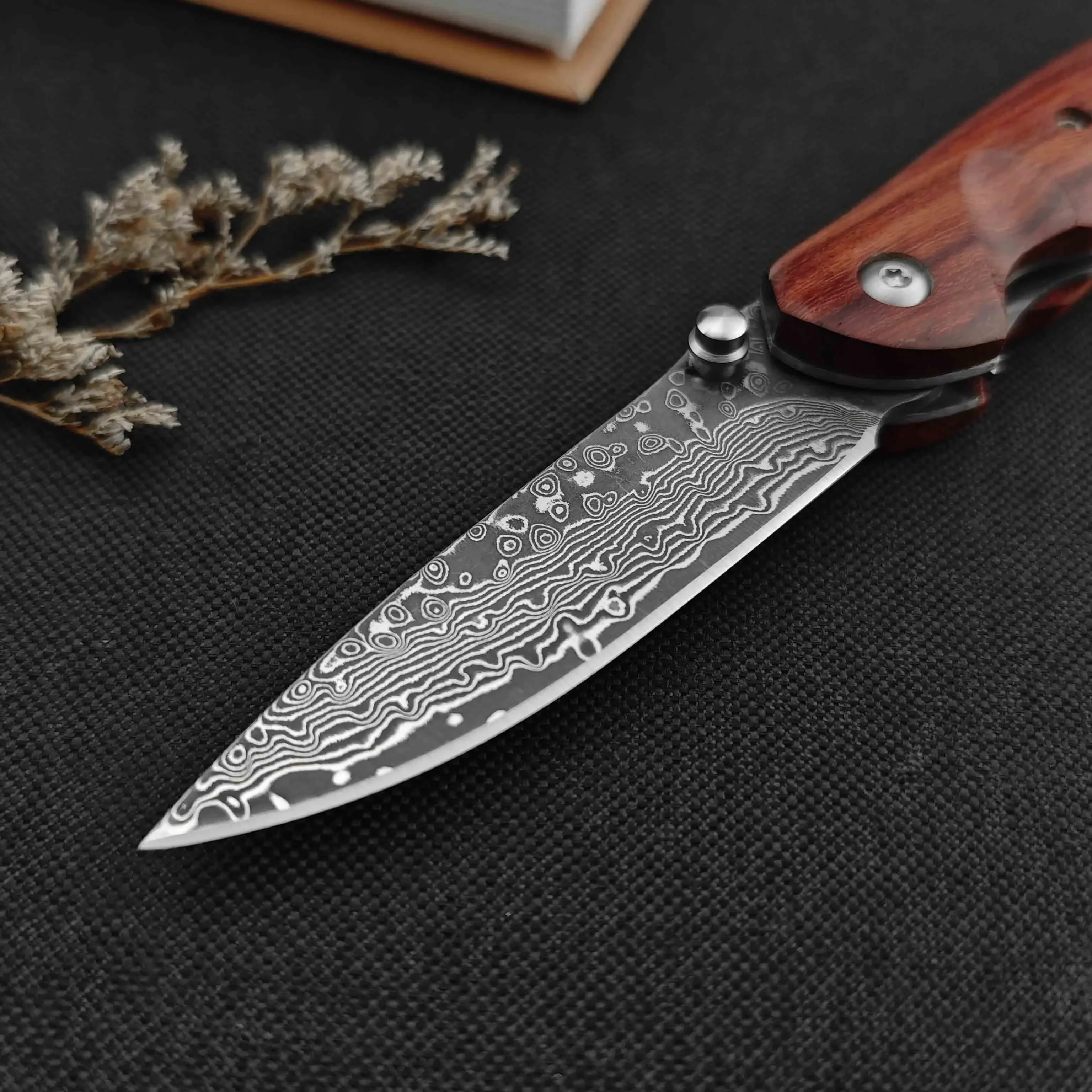 Firewing Damascus Steel Folding Knife Outdoor Camping Knife Tactical Hunting Self-Defense Rescue Pocket EDC Tool, Men\'s gift