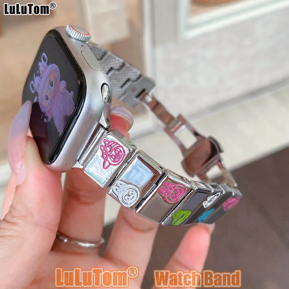 

Модный мультяшный ремешок для Apple Watch Band 38 40 41 42 44 45 46 49 мм Металлический браслет для iWatch Series 10 9 8 7 6 SE 5 4 3 Ultra