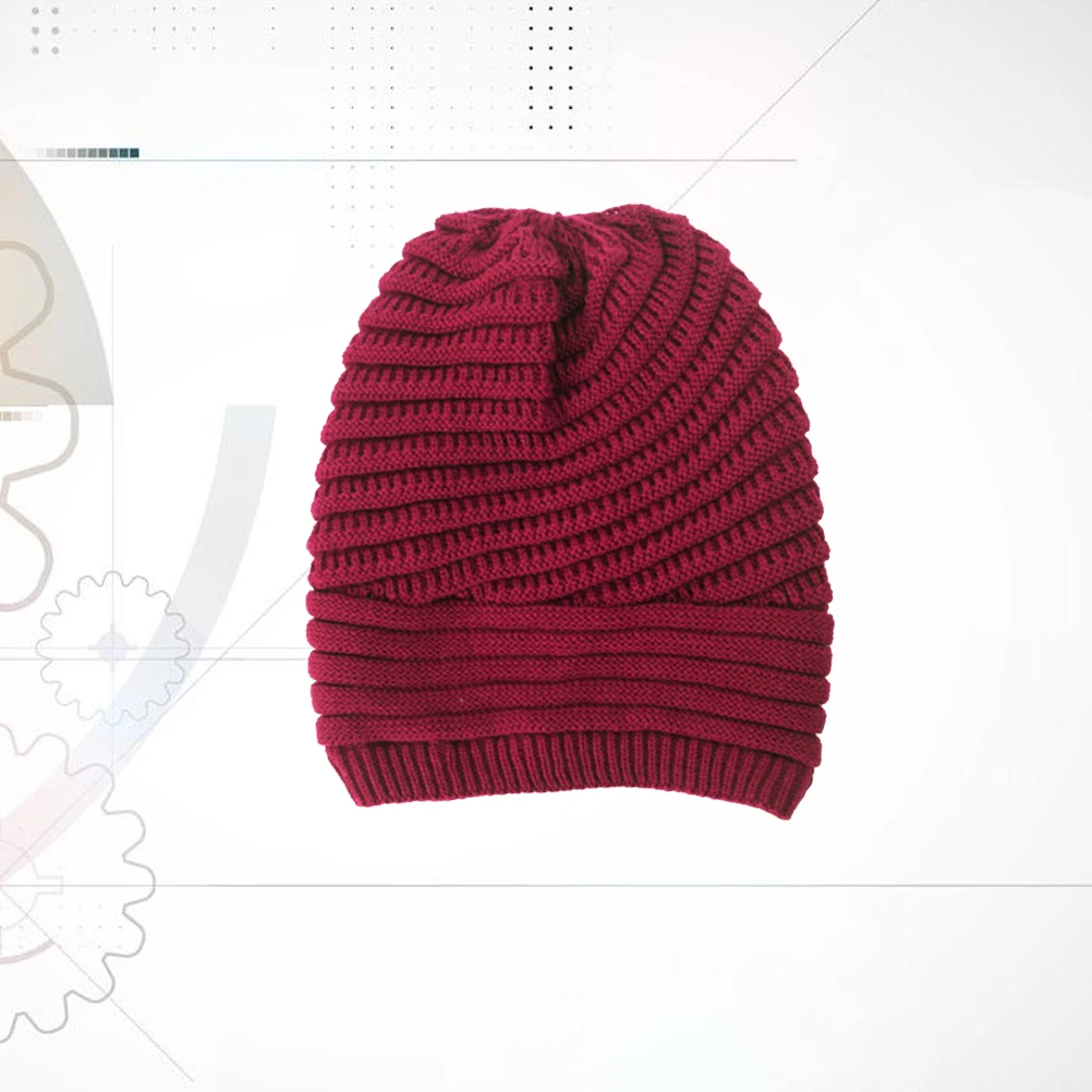 

Fashionable Cozy Knitted Cap Solid Color Woolen Yarn Hat Winter Warm Beanie For Women Ladies Purplish Red