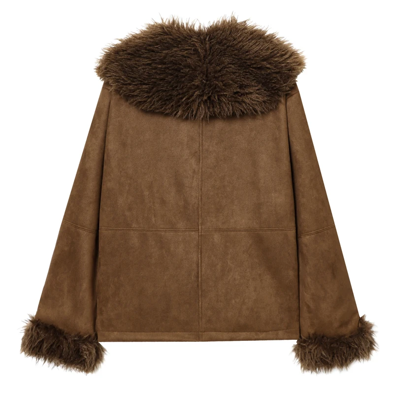여성용 인조 모피 코트 브라운 아우터웨어 여성용 2025 겨울 재킷 테디 베어 코트 긴 소매 탑 여성 패션 재킷