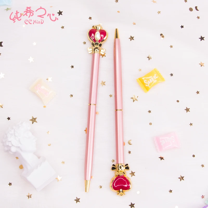 Sailor Moon Spiral Heart Moon Stick Ballpoint Pen Full Metal Body Girly Heart Magic Pen Love Writing Pen view 3