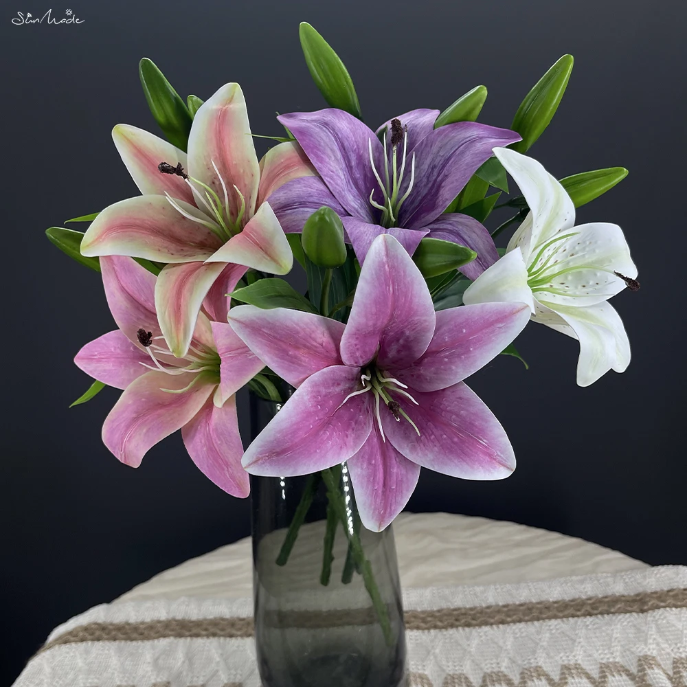 SunMade Nordic Real Touch Lily Fake Flowers Home Decoration Accessaries for Flower Arrangement Decorative Purple Flores Bride