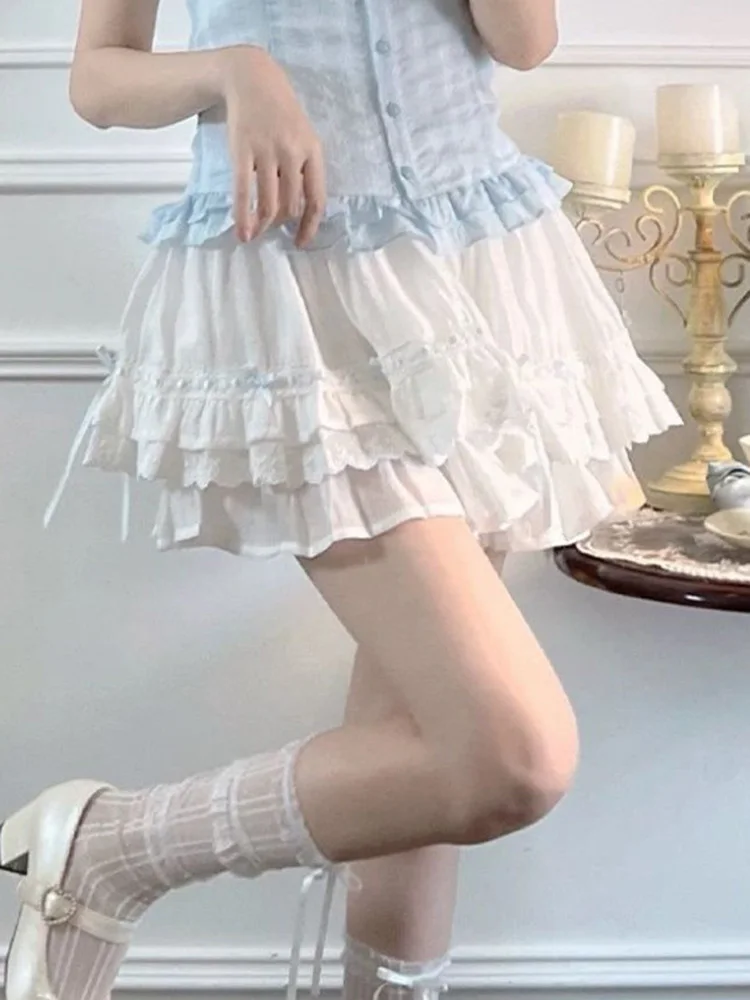 Zoki Bogen Süße Frauen Weiß Rock Nette Lässige Elegante Hohe Taille Mini Röcke Vintage Adrette Kawaii Weibliche Ballkleid Rock