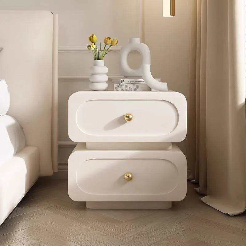 

Italian minimalist light luxury solid wood bedside table simple modern French cream style locker