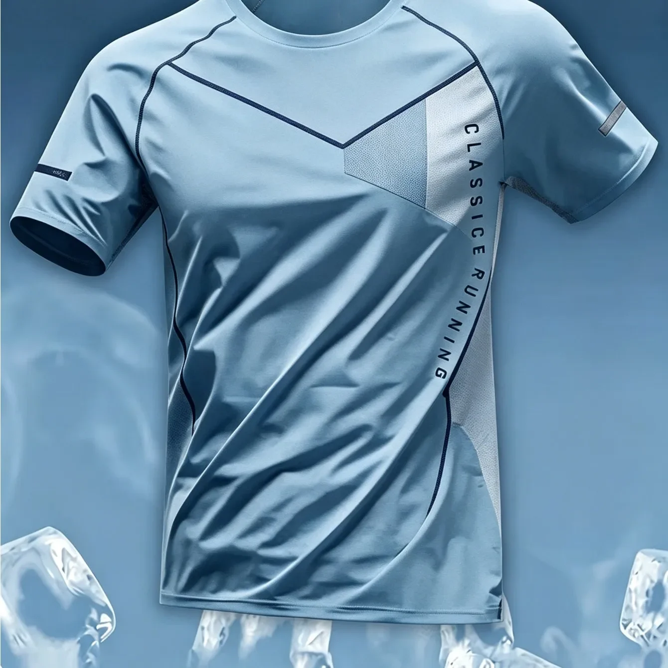 Neues Herren-Sport-T-Shirt mit 3D-Grafikdruck, kühlendem Effekt, schnelltrocknend, atmungsaktiv, kurzärmelig, ideal zum Laufen, Badminton und Training. – Detail 14