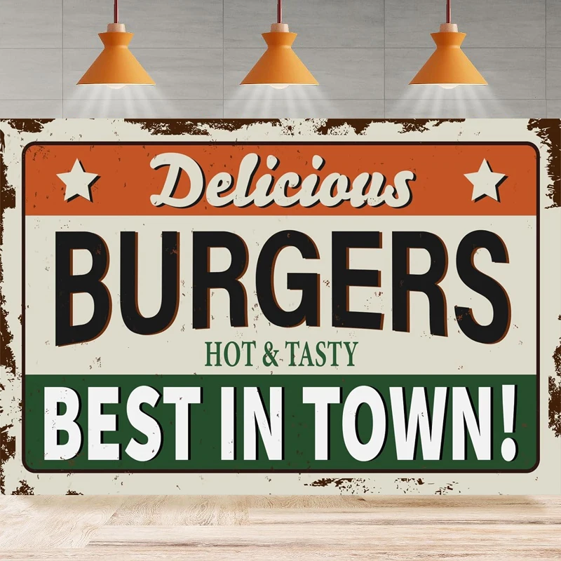 Grunge Burger Strore Sign Photography Backdrop Delicious Burgers Best In Town Restaurant Background Party Backdrop Wall Banner