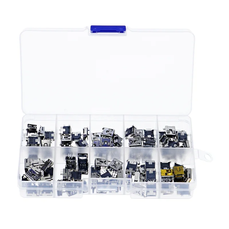 

100pcs Data Interface USB Plug 5pin Patch In-line Vertical Socket Connector DIP 5PF port-type Female Assorted Kit