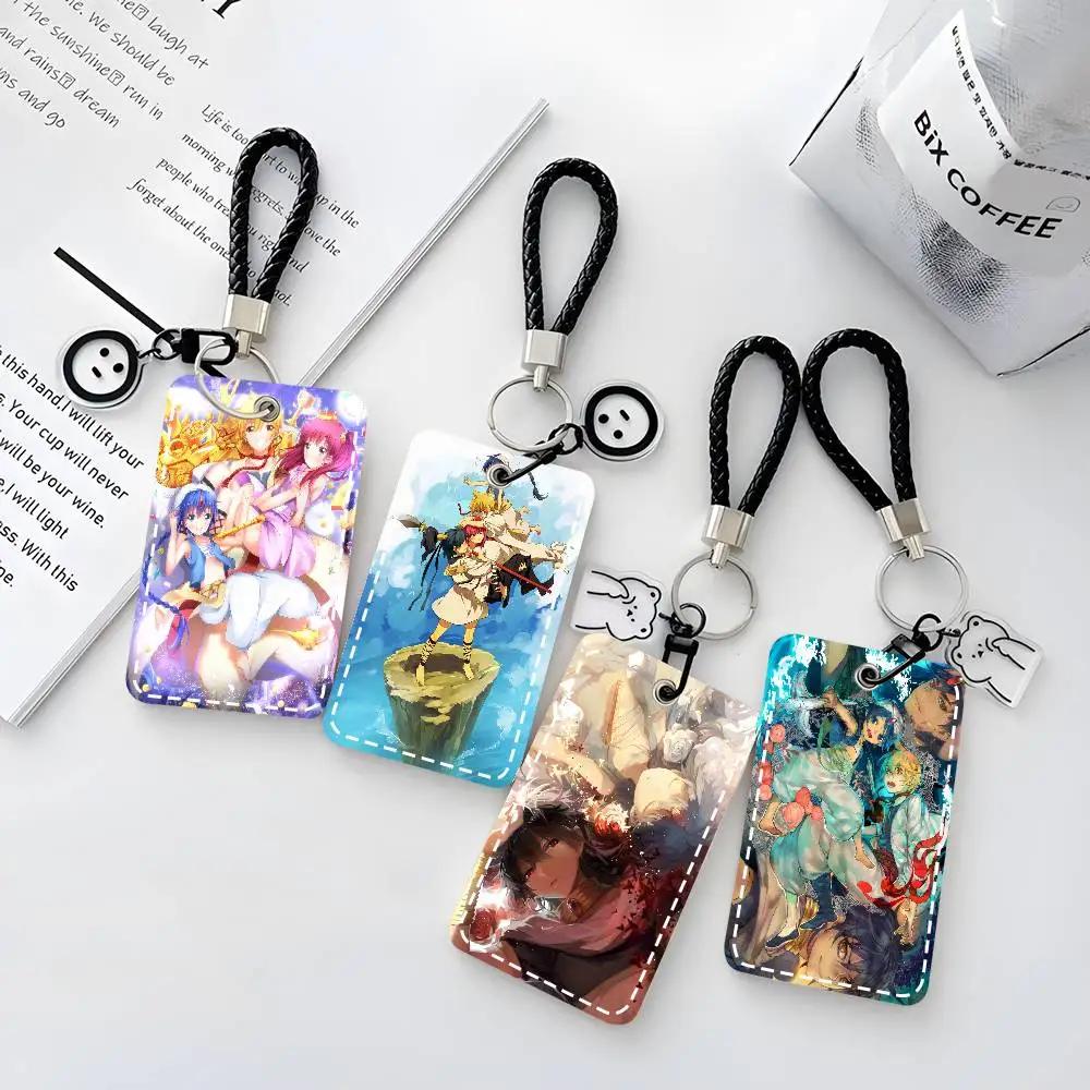 Japanese Anime Magi The Labyrinth Of Magic Card Case Keychain Access Card Bag Key Tag Ring Leather Card Holder Key Ring Access
