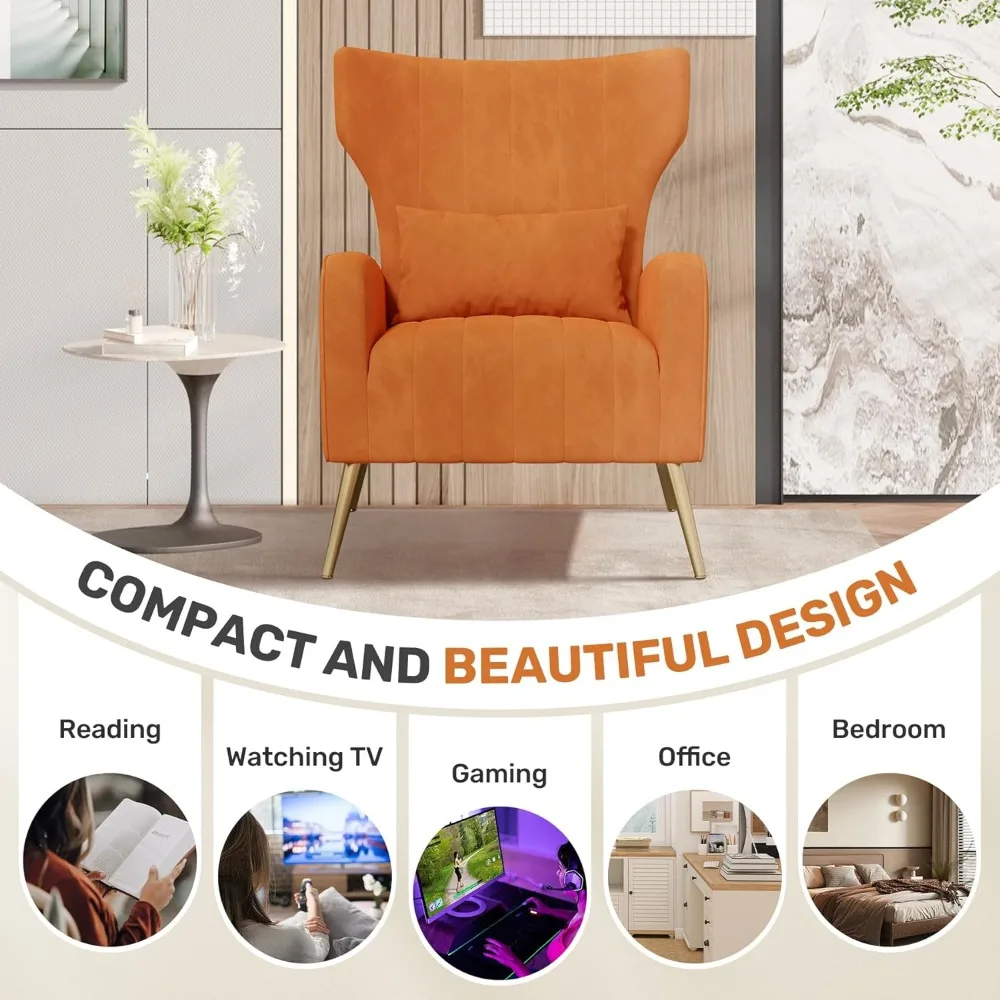 كرسي قراءة منجد باللون البرتقالي المخملي الحديث لمنتصف القرن - كرسي مريح لغرفة المعيشة