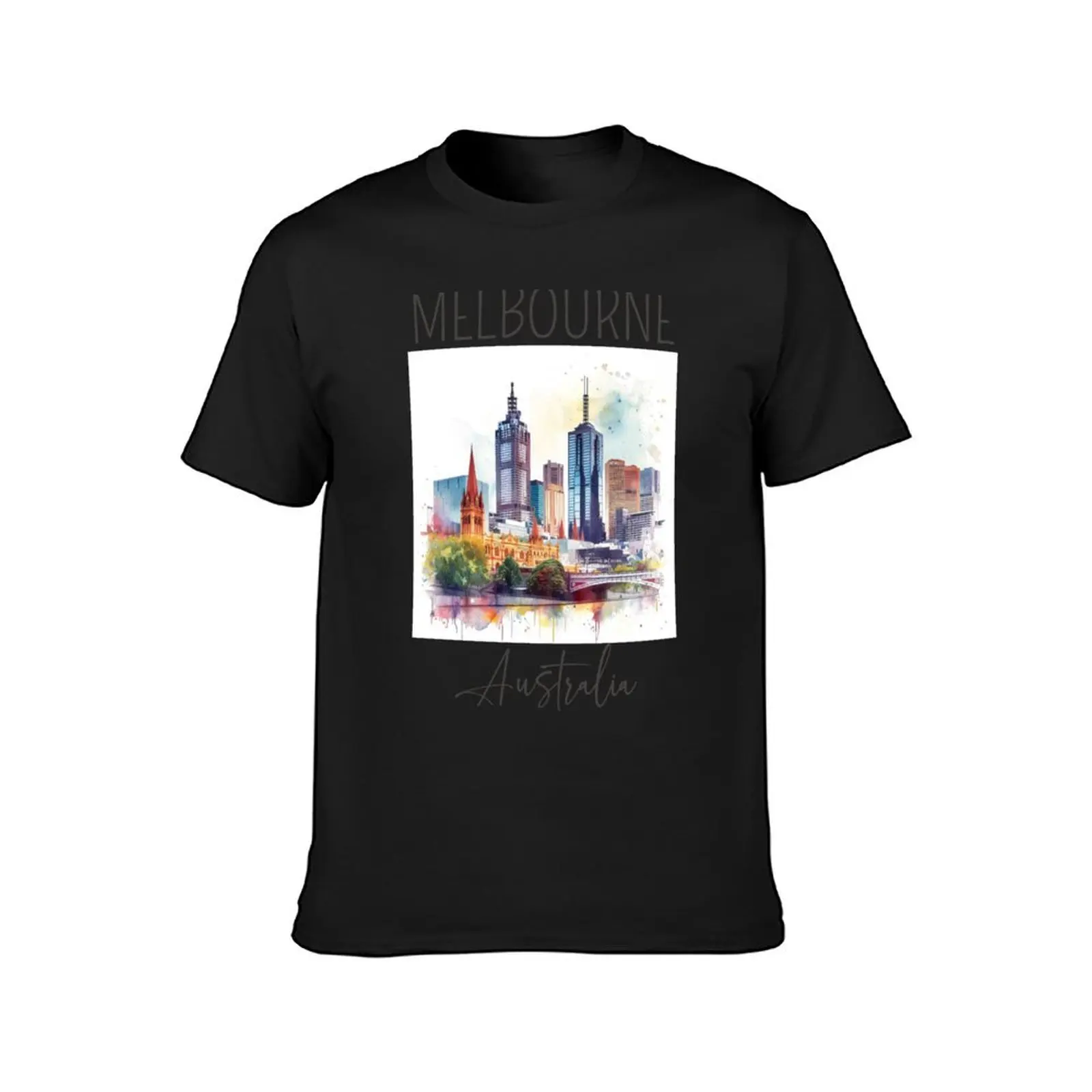 Watercolor Design of Melbourne - Australia T-Shirt sports fans plus sizes blanks T-shirt men