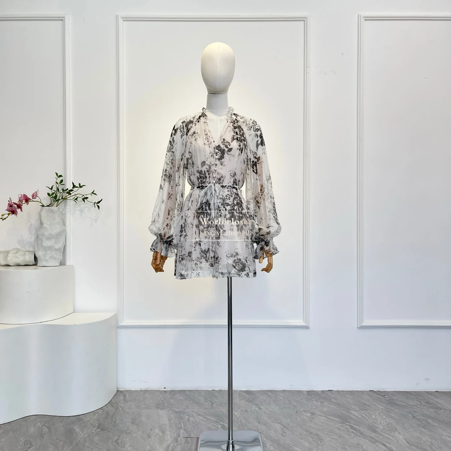 

Women Clothes White Grey Floral Print Long Sleeve Mini Female Jumpsuit 2026 New