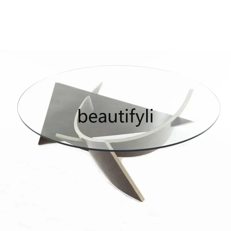 

Round Italian simple living room household tempered glass coffee table
