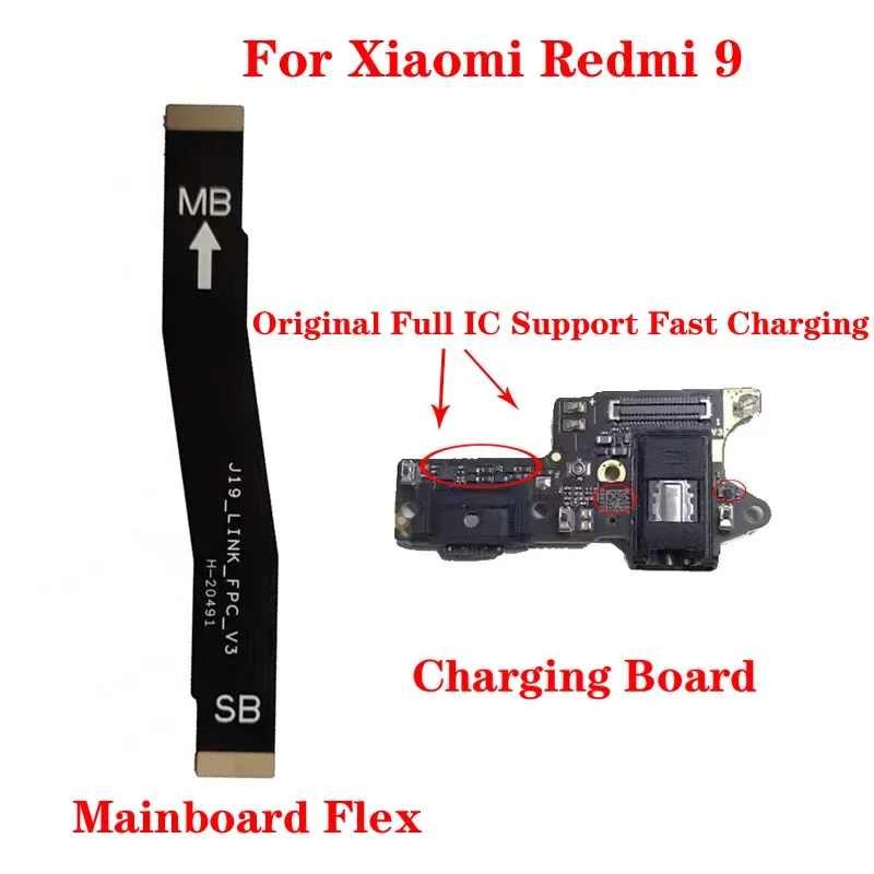 For Redmi 9   USB Charger Port Dock Charging Microphone Jack Board  Connector Mainboard Flex Cable Repair Parts