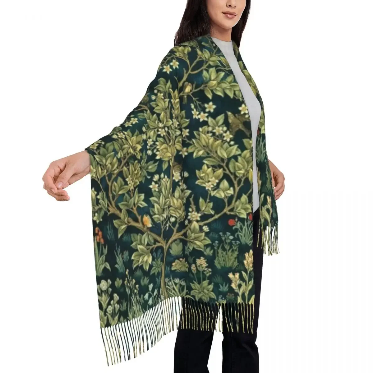 Bufanda con borlas de árbol de la vida de William Morris para mujer, chales con patrón textil Floral suave, bufandas femeninas de invierno y otoño