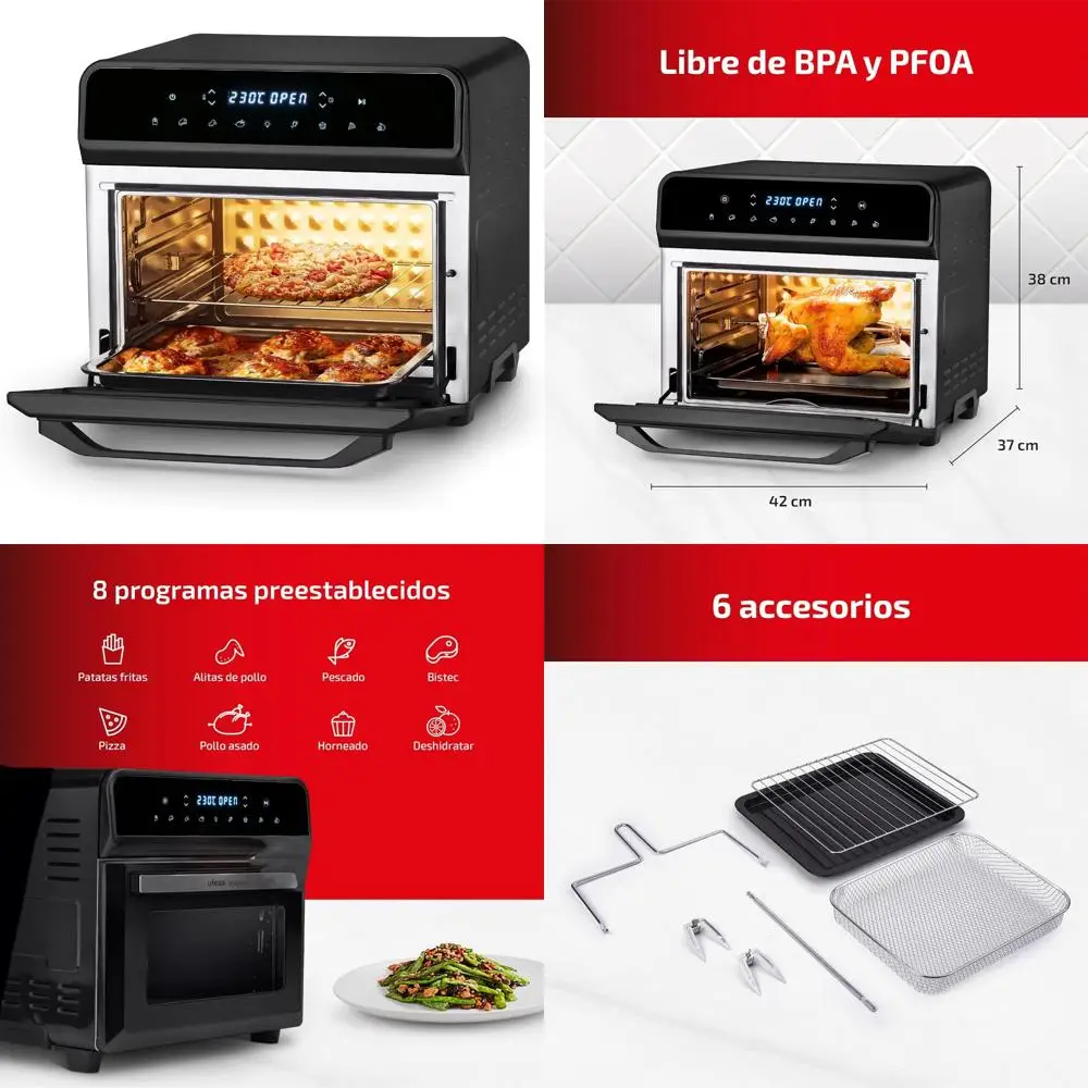 Freidora de aire Ufesa Magnum 23L: sin aceite, doble elemento calefactor, de bajo consumo, 8 modos de cocción, asador con capacidad, 1800W digital