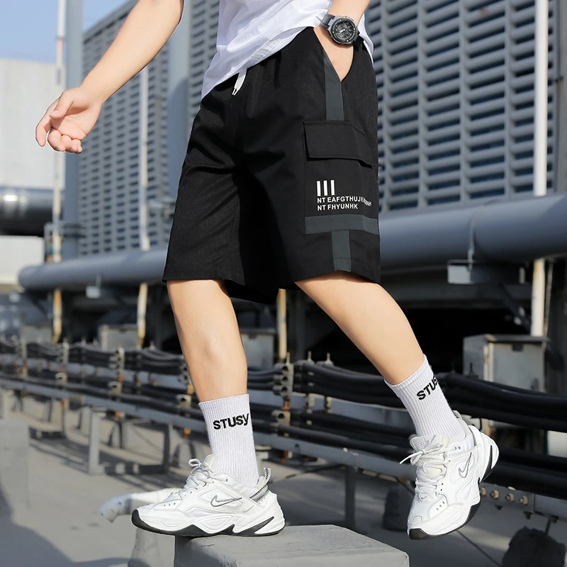 

Men's Summer Thin Splice Color Blo Casual Five-Point Workwear orts Loose Trendy Straight Leg Sports Beach Pants