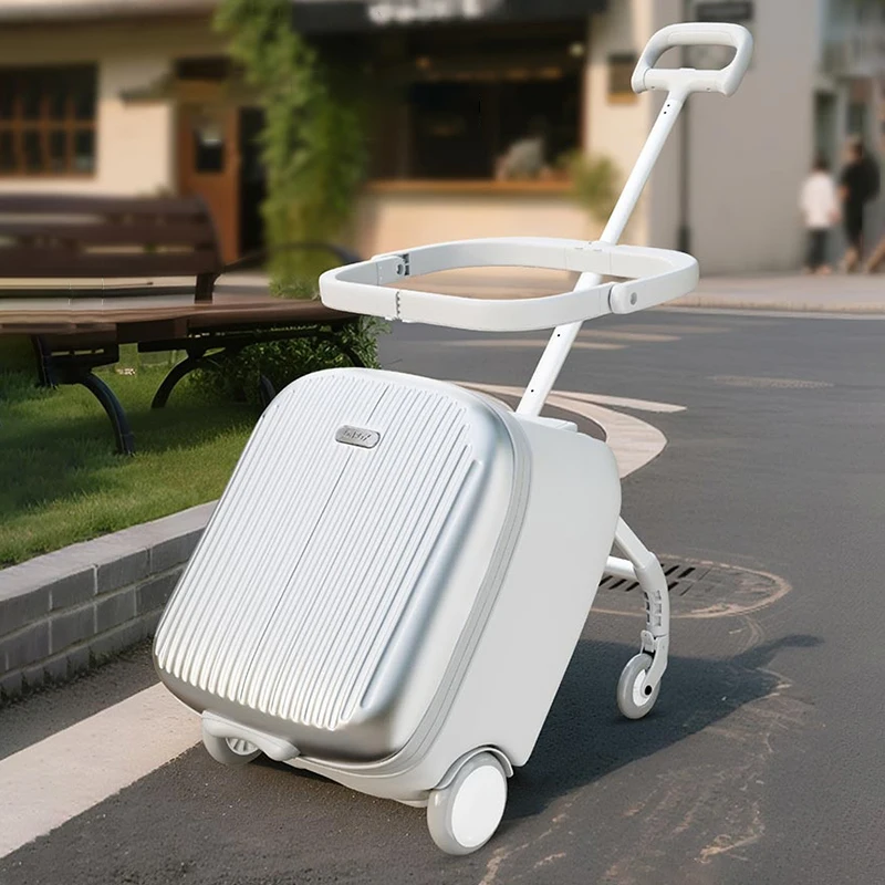 

Детские дорожные чемоданы, которые могут сидеть и кататься на тележке для багажа, складной детский чемодан для ленивого человека, прогулочный детский чемодан с тормозным колесом, багажник