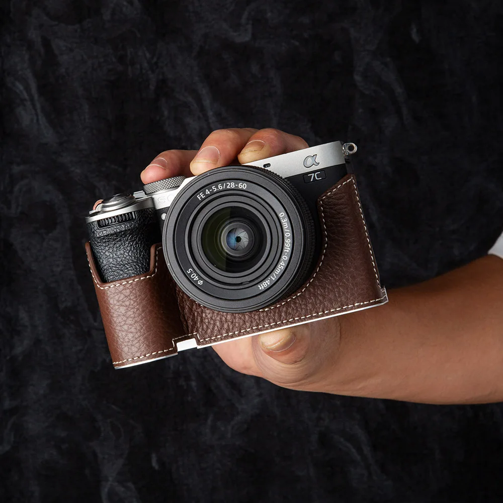 A7CM2 Vintage Genuine Leather Camera Case ILCE-7CM2 Half-Wrap Leather Camera Protector for Sony Alpha 7C II Case with Metal Base
