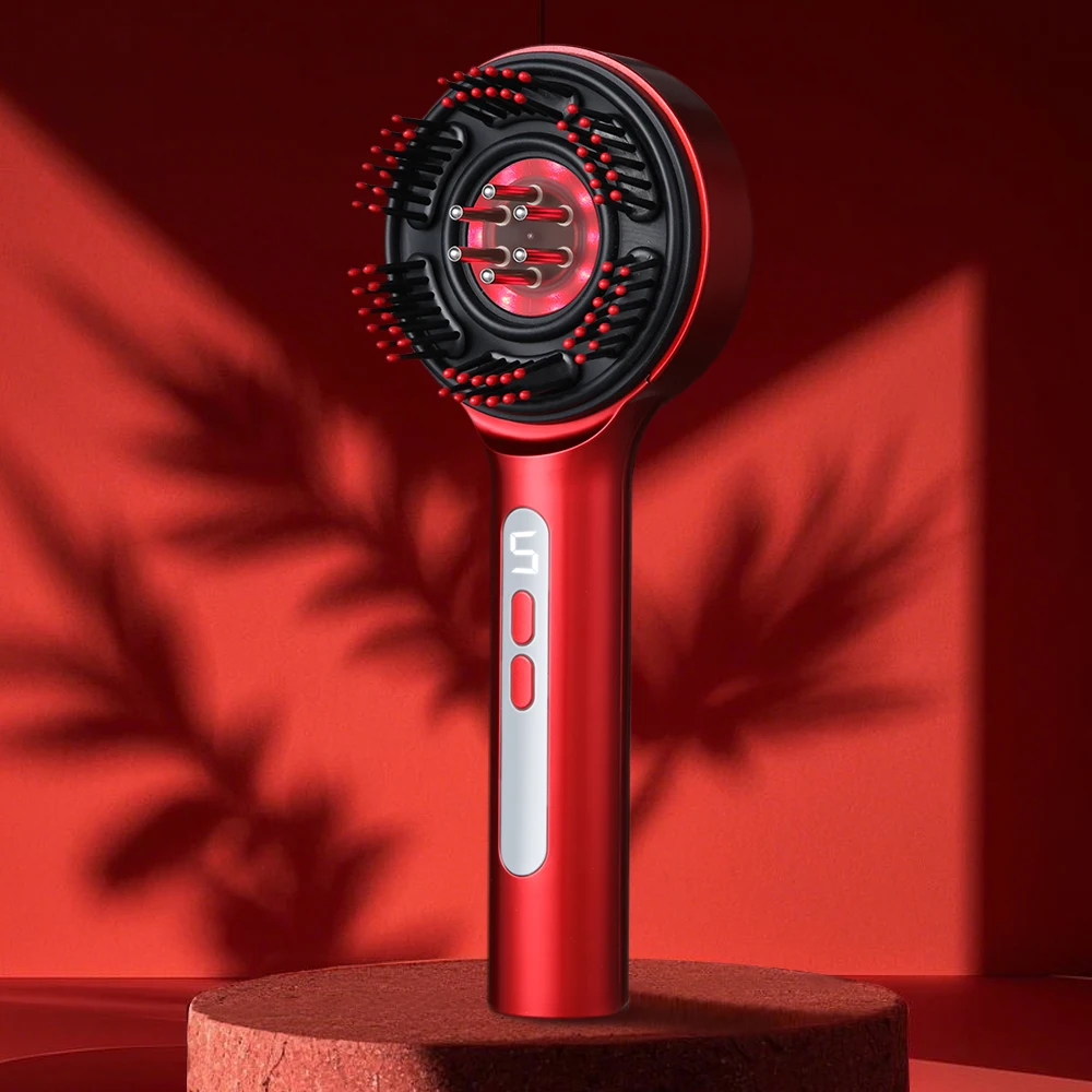 Elektrischer Kopfhaut-Massagekamm mit 3-Farben-LED-Licht, 6ml nachfüllbarem Ölbehälter und 5 einstellbaren Knetgeschwindigkeiten – Detail 2