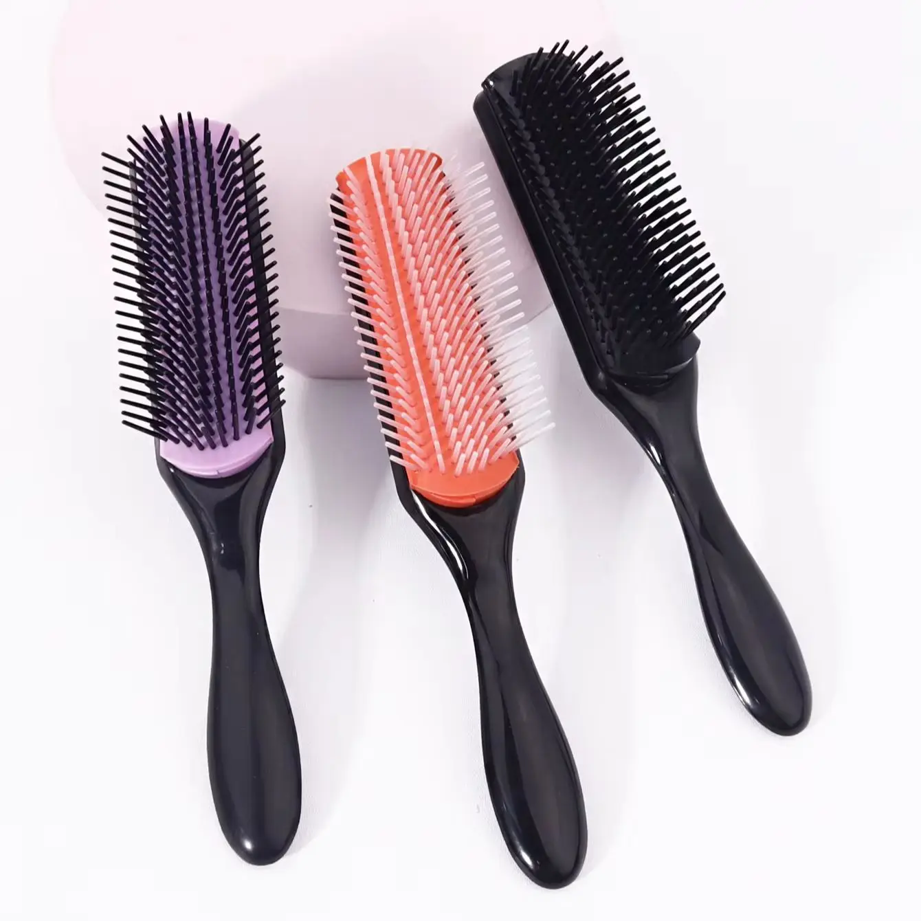 3 قطع من فرشاة تجعيد الشعر المصنوعة من النايلون متعددة الألوان مكونة من 9 صفوف، مناسبة لأنواع الشعر المختلفة وشعر مستعار حقيقي #2