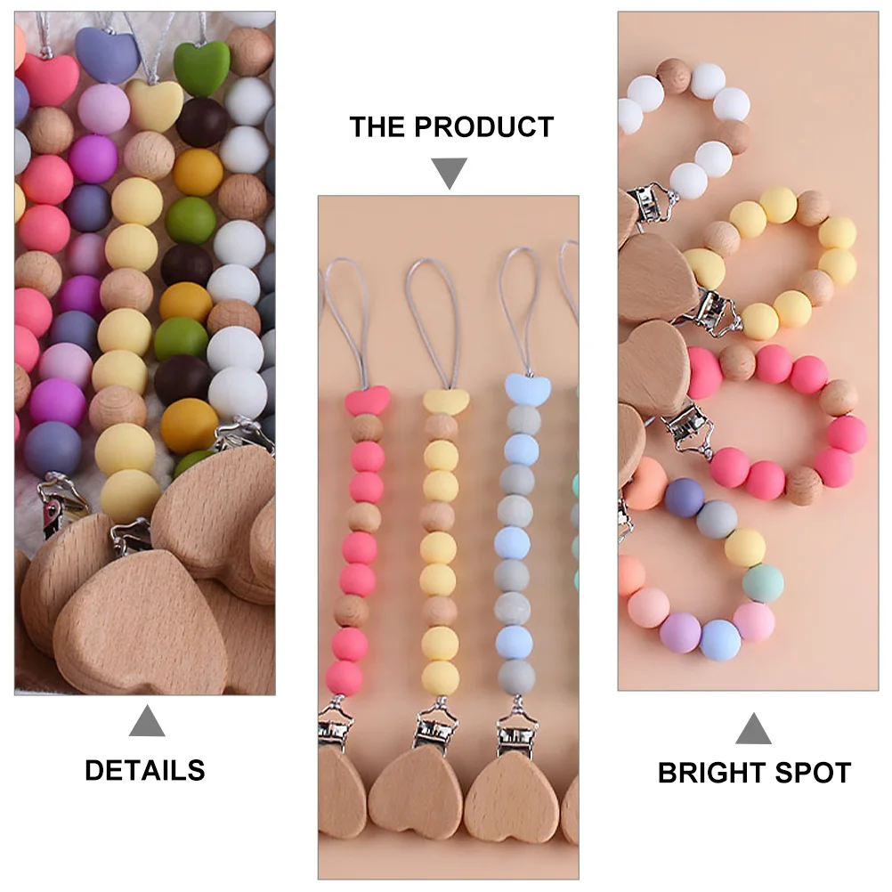 

Цепочка для прорезывания зубов для младенцев, зажим для соски, деревянный держатель для бусин, безопасный удобный подарок, зажим для соски, цепочка для прорезывания зубов для младенцев