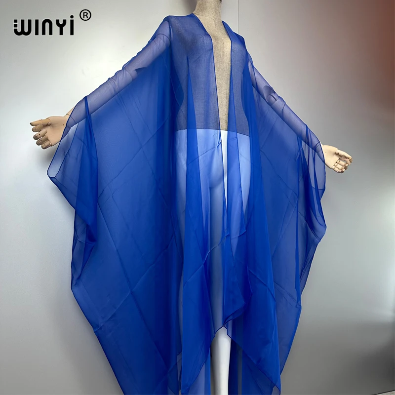 WINYI شاطئ مثير التستر لملابس النساء كيمونو ملابس السباحة كيب فستان صيفي 2025 بحر فستان غزل منظور أحادي اللون